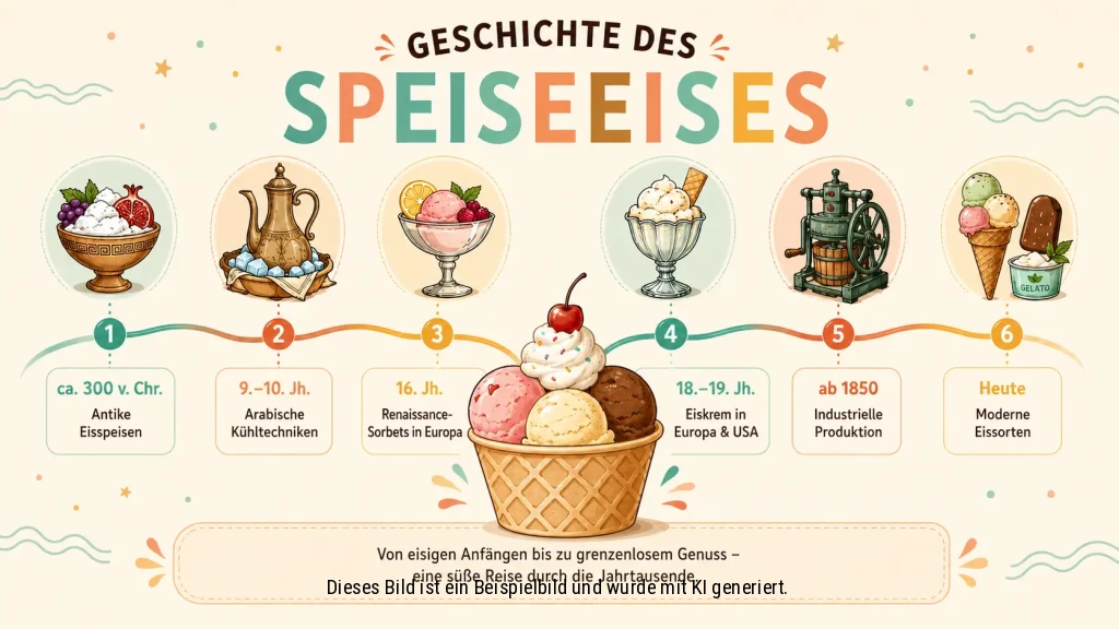 Ein Bild mit einer Zeitachse über die Geschichte von Speiseeis.