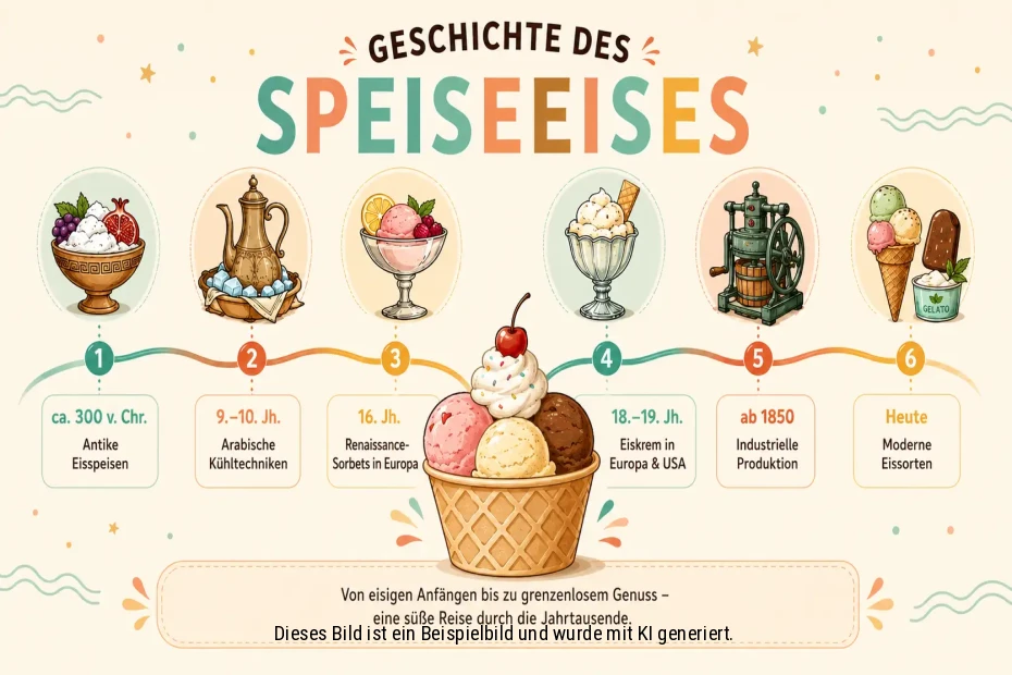 Ein Bild mit einer Zeitachse über die Geschichte von Speiseeis.